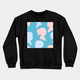 Child Silhouettes - Pale Pink and Blue on Turquoise Background Crewneck Sweatshirt